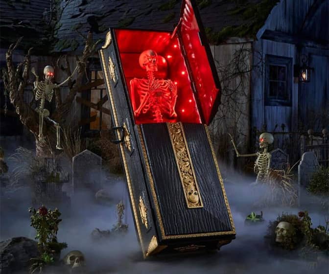 Realistic Life-Sized Casket Prop with Spooky LED Illumination