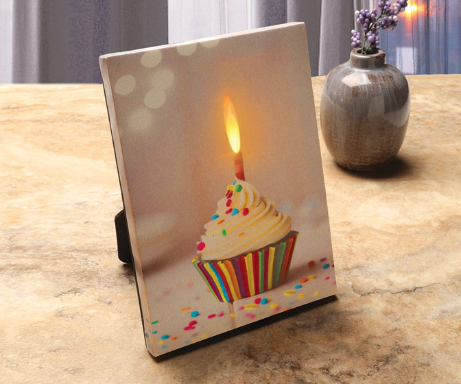 Recordable Message Birthday Cupcake Canvas with LED Candle Flame