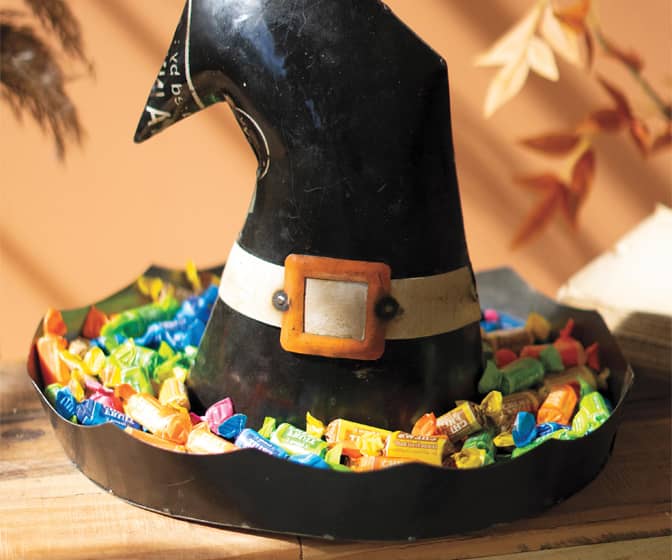 Recycled Iron Halloween Witch Hat / Candy Bowl