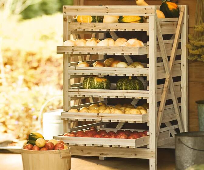 Rustic Wooden Orchard Rack - Keeper Crop Storage / Herb Drying Rack