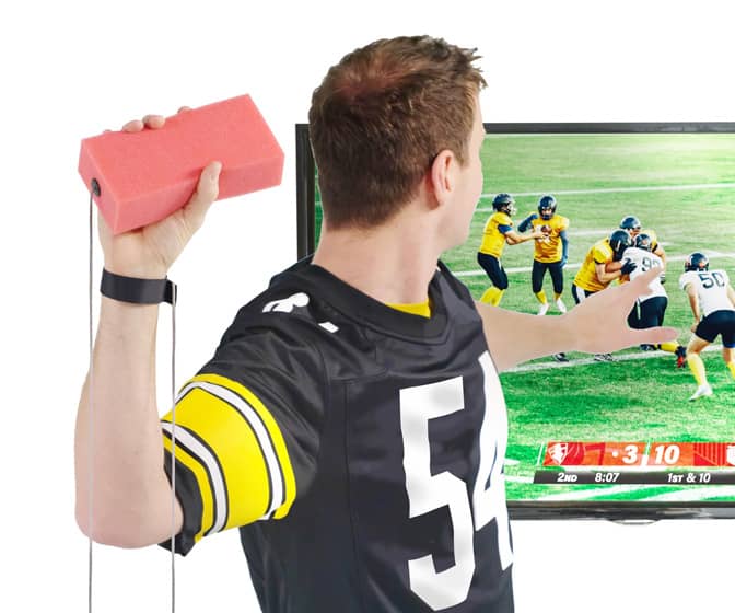 Screen Slam - Tethered Soft Foam Brick to Throw at a TV on Game Day