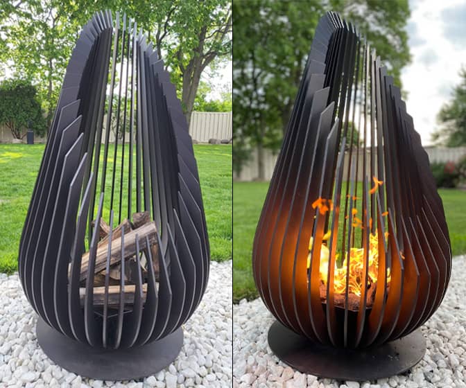 Sculptural Metal Teardrop Fire Pit