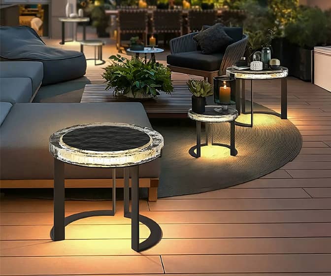 Solar LED-Illuminated Outdoor Side Table