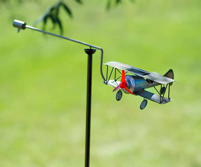 Solar-Powered Flying Biplane Garden Stake