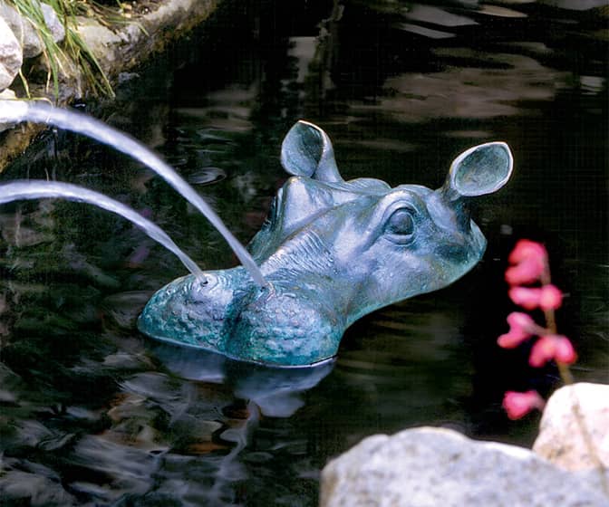 Spitting Hippo Head Solid Bronze Pond Statue