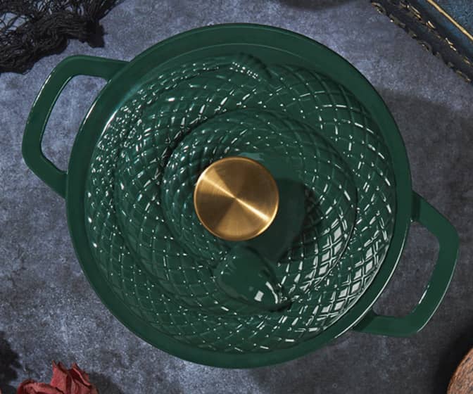 Spooky Enameled Cast Iron Dutch Oven with Green Snake Lid