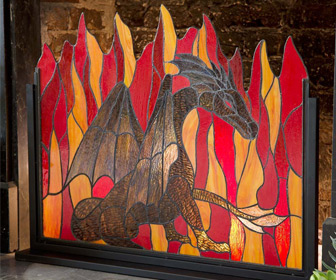 Stained Glass Dragon Fireplace Screen