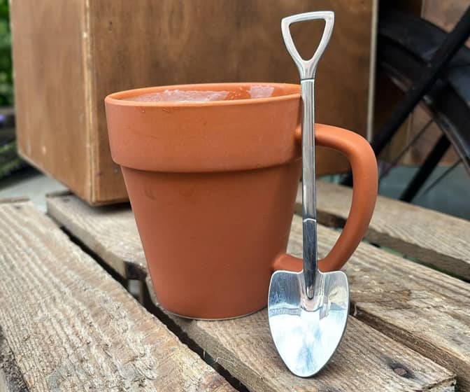 Terracotta Flower Pot Coffee Mug and Shovel Spoon