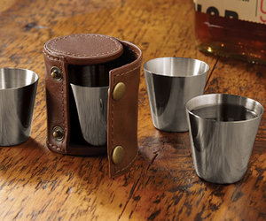Travel Shot Glasses with Leather Case