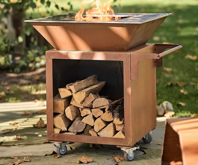 Weathering Steel Rolling Fire Pit