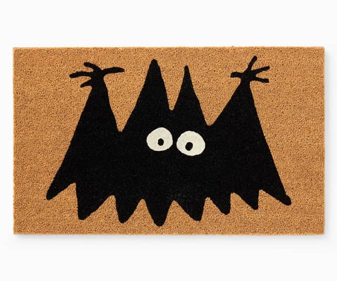 Whimsical Black Bat Doormat With Glow-in-the-Dark Eyes