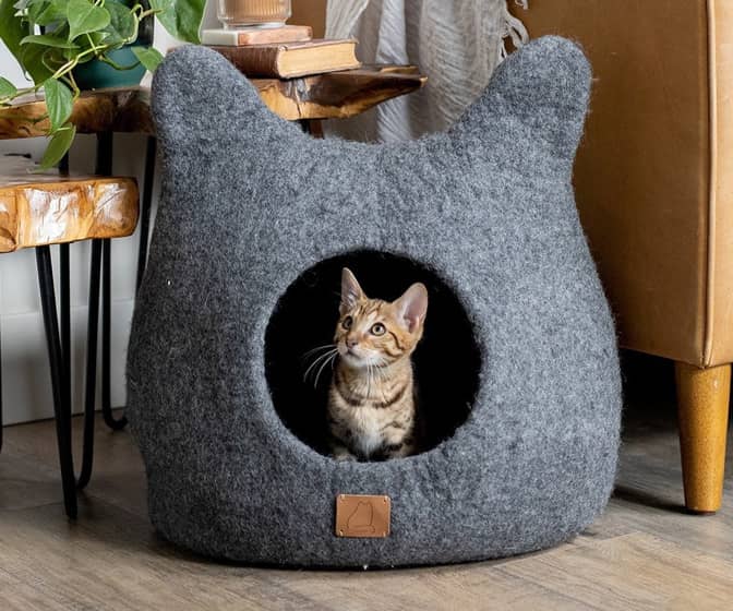 Whimsical Cat Ears Felted Wool Cat Cave