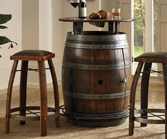 Industrial Half Barrel Coffee Table w/ Wine Storage