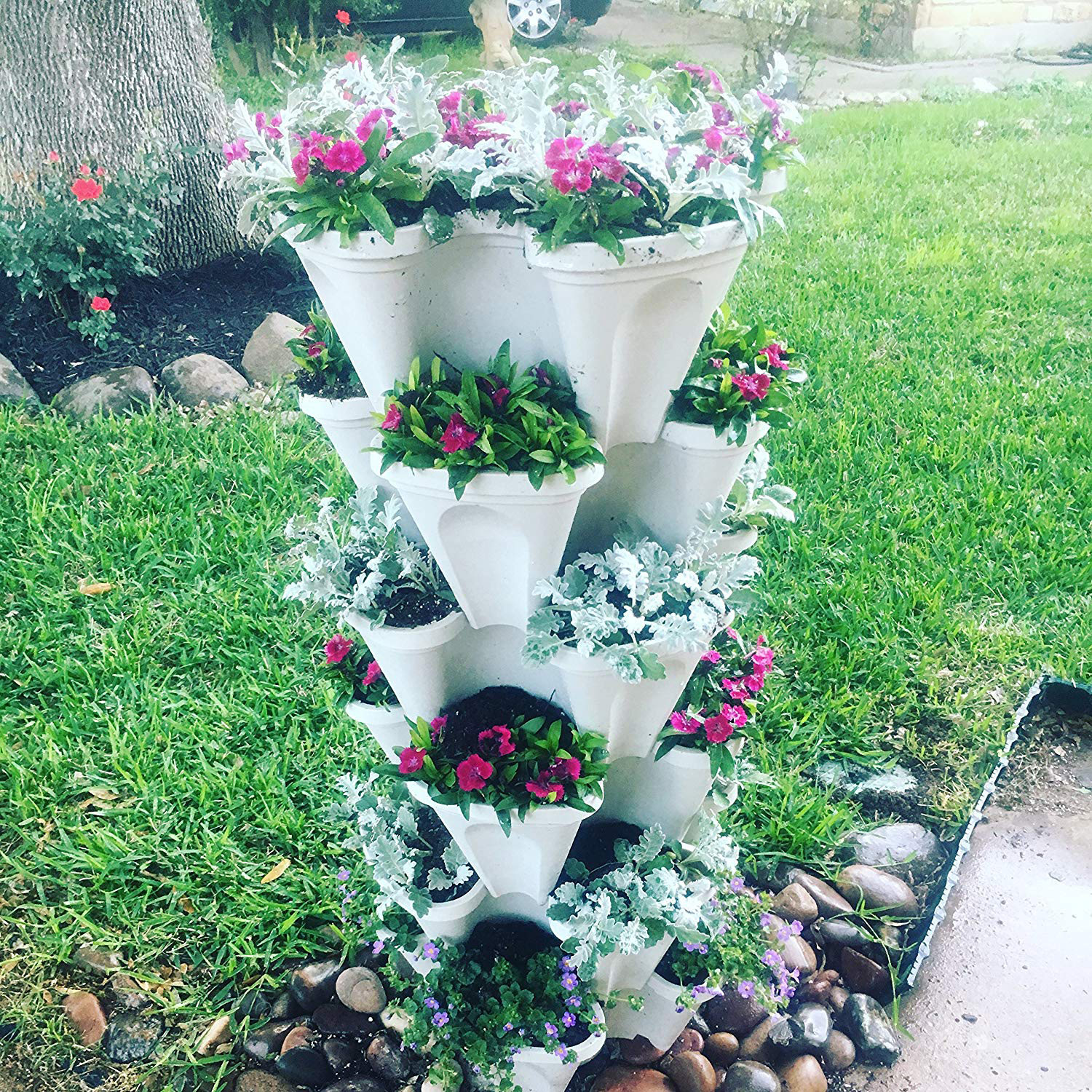 Used for Strawberries Herbs Peppers Flowers and Succulents Stacking Garden Pots Coadura Stackable Planter 5 Tier Vertical Planters for Outdoor Plants