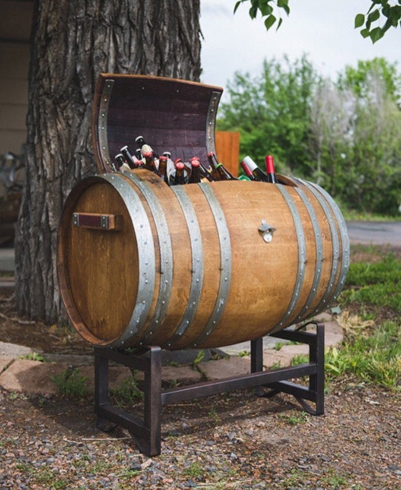 Reclaimed Wine Barrel Ice Chest with Stand The Green Head