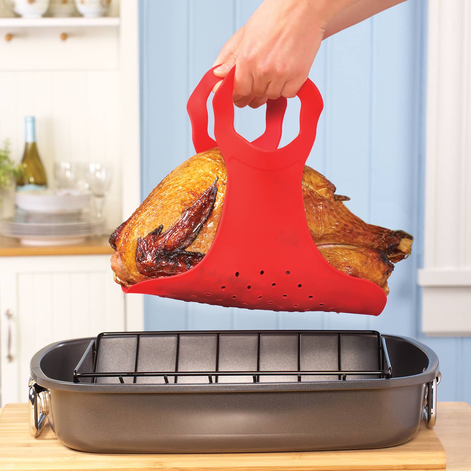 Turkey Lifter Silicone Heat Resistant Poultry Cooking Mat Oven Chicken Baking Mat Orange