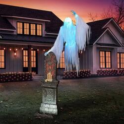 Gigantic Animated Skeleton Ghost Floating Around a Tombstone