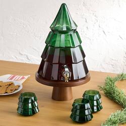 Green Glass Christmas Tree Beverage Dispenser