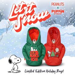 Puffin x Peanuts Red and Green Christmas Hoodie Insulated Can Coolers