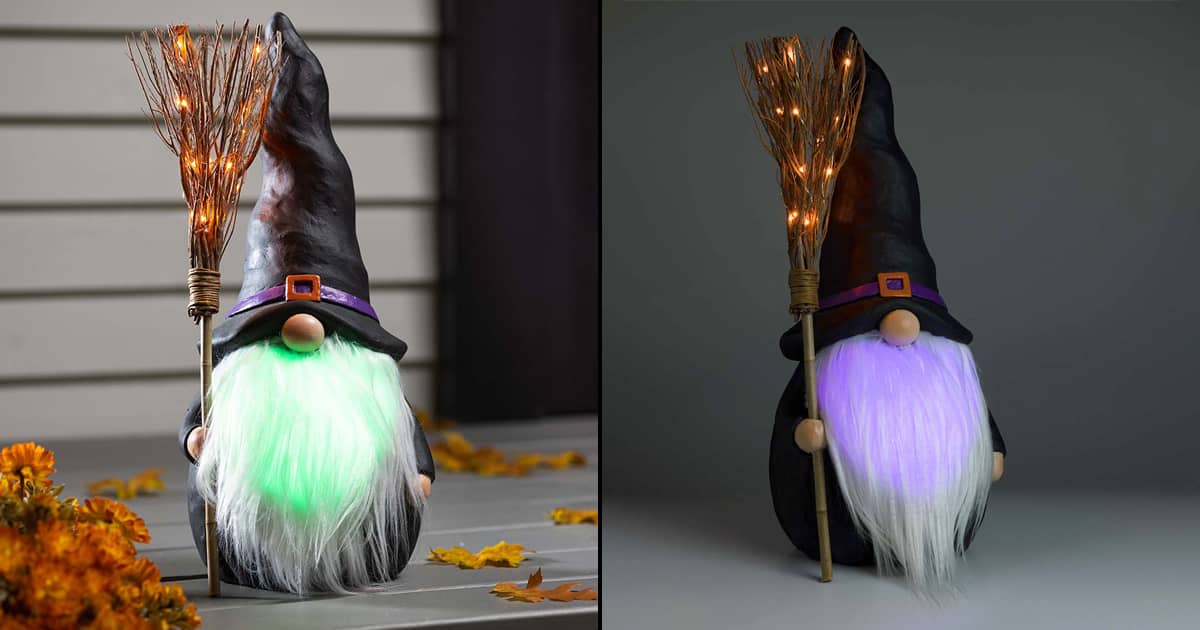 Halloween Gnome with ColorChanging Beard and Lighted Broom The Green