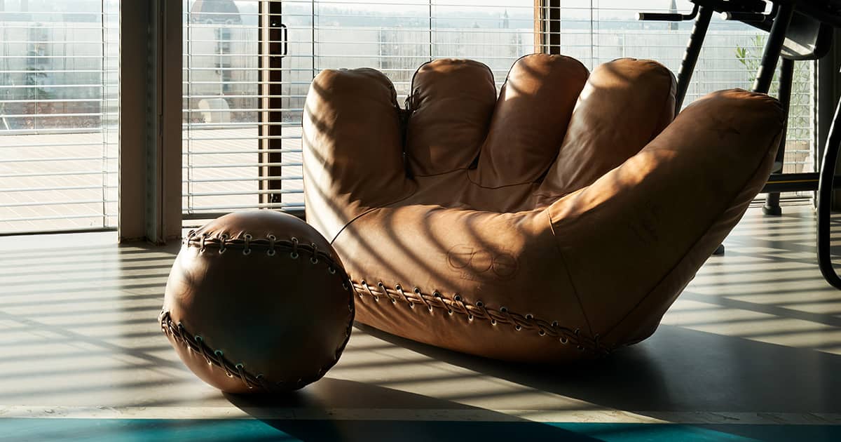 JOE Armchair - Giant Leather Baseball Glove Chair and Baseball Ottoman | The Green Head