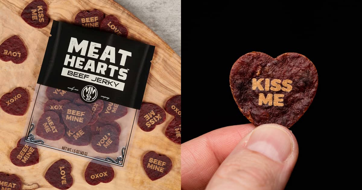 Meathearts - Heart-Shaped Beef Jerky With Romantic Sayings | The Green Head