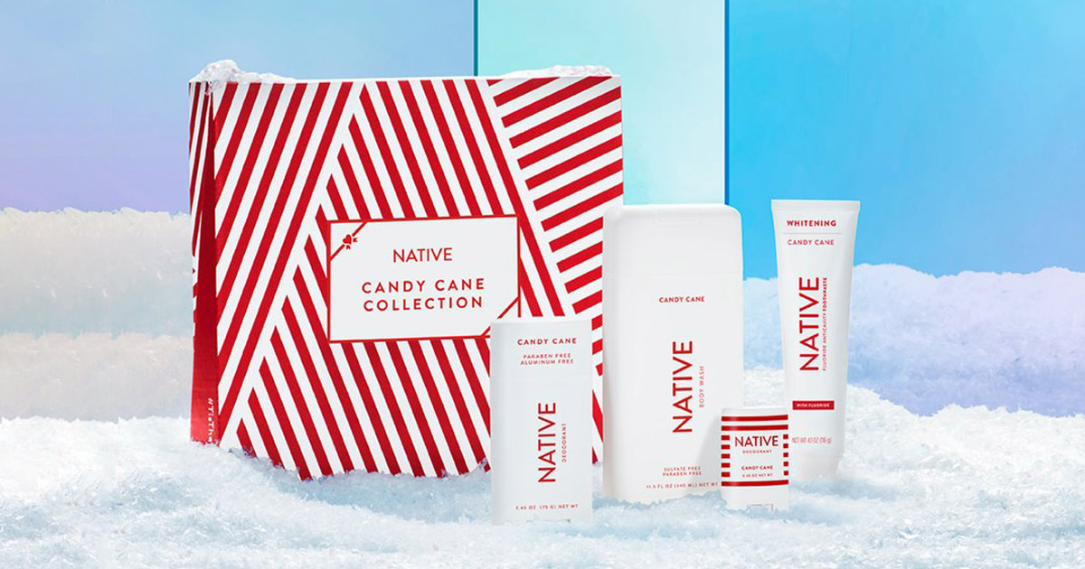 NATIVE Candy Cane Scented Deodorant, Body Wash, and Toothpaste The