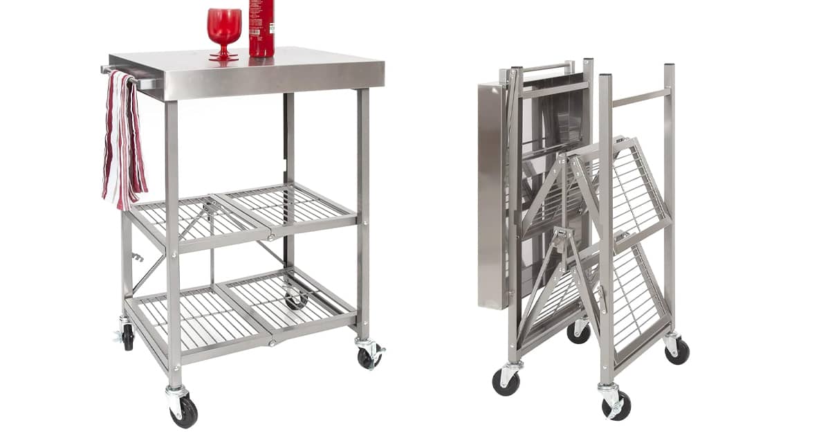 Origami Foldaway Rolling Stainless Steel Kitchen Island Cart The