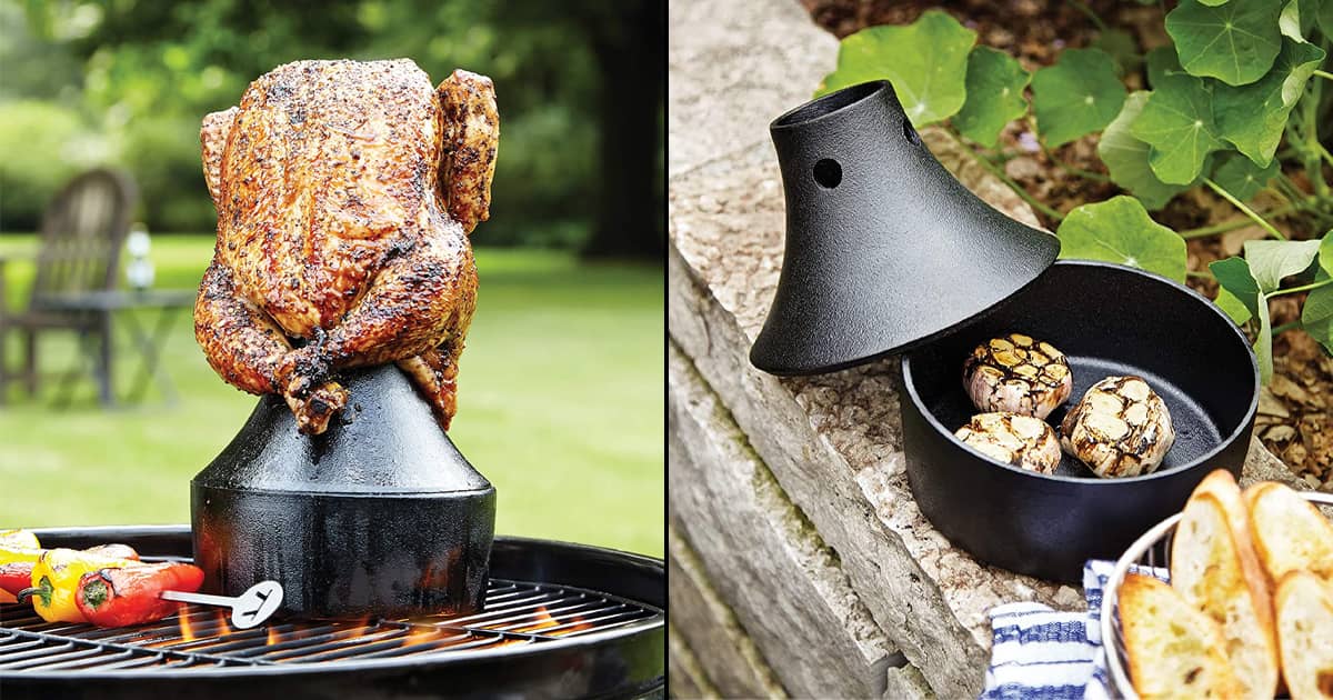 Outset Cast Iron Beer Can Chicken Holder and Garlic Roaster The Green
