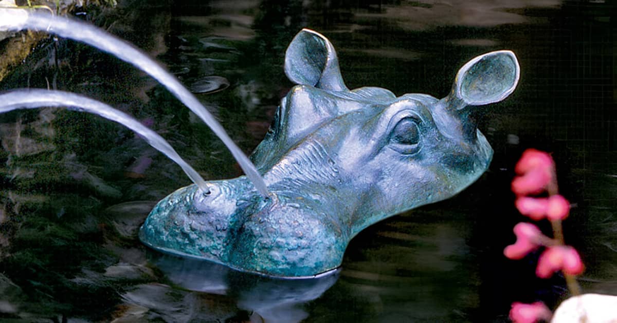 Spitting Hippo Head Solid Bronze Pond Statue The Green Head
