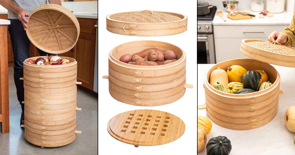 Stackable Bamboo Root Vegetable Storage Basket The Green Head