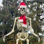 12-Ft  Skeleton Giant Santa Hat and Red Scarf Costume