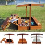 2-in-1 Canopy-Covered Wooden Sandbox with Fold-Out Picnic Table
