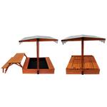 2-in-1 Canopy-Covered Wooden Sandbox with Fold-Out Picnic Table