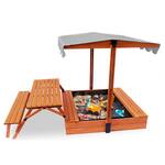 2-in-1 Canopy-Covered Wooden Sandbox with Fold-Out Picnic Table