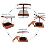 2-in-1 Canopy-Covered Wooden Sandbox with Fold-Out Picnic Table