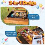 2-in-1 Canopy-Covered Wooden Sandbox with Fold-Out Picnic Table