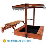 2-in-1 Canopy-Covered Wooden Sandbox with Fold-Out Picnic Table
