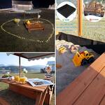 2-in-1 Canopy-Covered Wooden Sandbox with Fold-Out Picnic Table