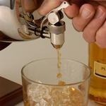 Chrome Keg-Style Liquor Dispenser With Wooden Stand