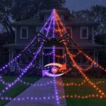 Giant LED-Illuminated Purple / Orange Spider Web Decoration - 11 Modes