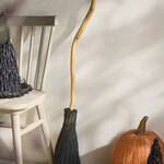 Handmade Witch's Broomstick w/ Crooked Wooden Handle and Grass Brush