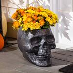 Large Black Skull Planter Pot / Halloween Candy Holder