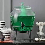 LED-Illuminated Halloween Glass Cauldron Drink Dispenser w/ Iron Stand