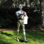 Life-Sized Silver Robot Butler Statue with Serving Tray