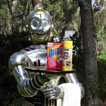 Life-Sized Silver Robot Butler Statue with Serving Tray