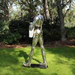 Life-Sized Silver Robot Butler Statue with Serving Tray