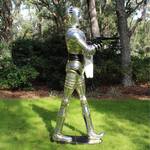 Life-Sized Silver Robot Butler Statue with Serving Tray