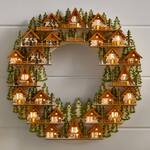 Lit Wooden Cottages Advent Calendar Wreath