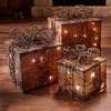 Natural Burlap and Rattan Lighted Gift Boxes